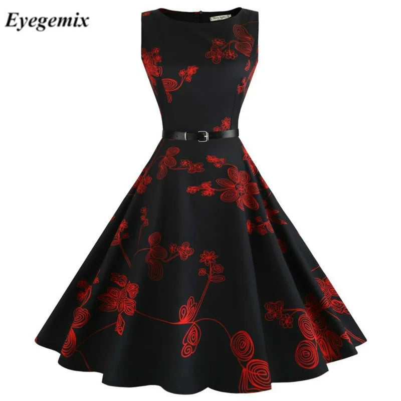 Summer Womens Dresses 2026 Casual Floral Retro Vintage 50s 60s Robe Rockabilly Swing Pinup Vestidos Party Dress