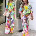 Fall Womens Clothing Match Casual Temperament commuter Long Sleeve Loose Shirt High Waisted Wide Leg Pants Two Piece Ladies Sets