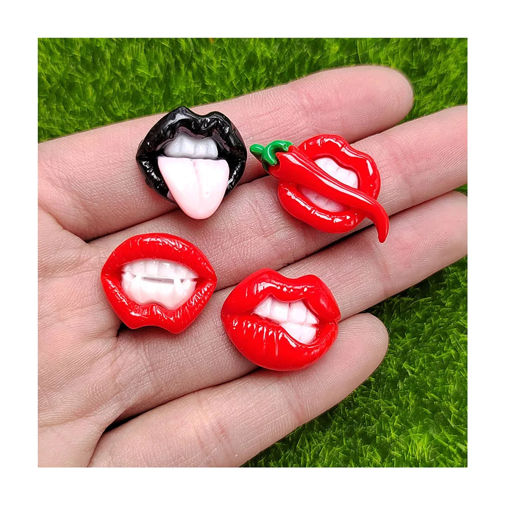 100Pcs Mini Red Lips Flatback Resin Cabochons Valentine's Day Kawaii Characters Scrapbooking Craft Decoration Supply
