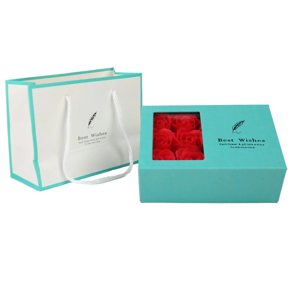 Jinayon Customizable Valentine's Day Gift Set Ready Stock Bag Paper Rigid Boxes for Jewelry 6 Rose Soap Matt Lamination Sponge