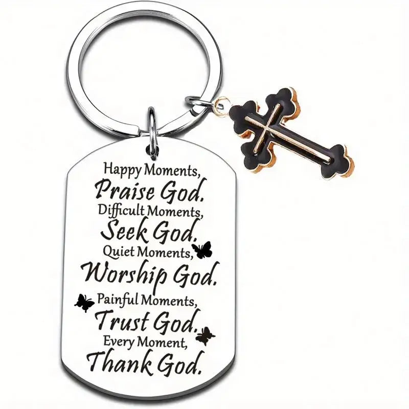 Cross Key Chains Baptism Gift for Women Men Christian Bible Verse Religious Gift for Friend First Communion Faith Jesus Keychain