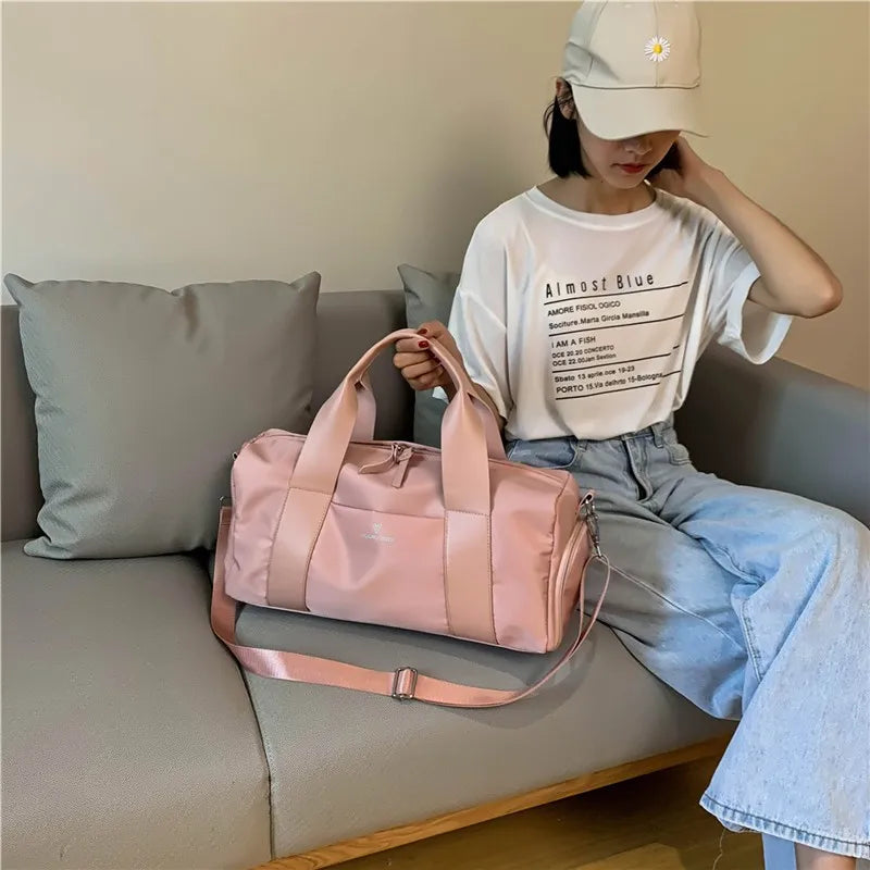 Lightweight Weekender Carry Sport Bag Custom pink Duffel Bag Waterproof Sport Workout Gym Bag with Shoe Compartment