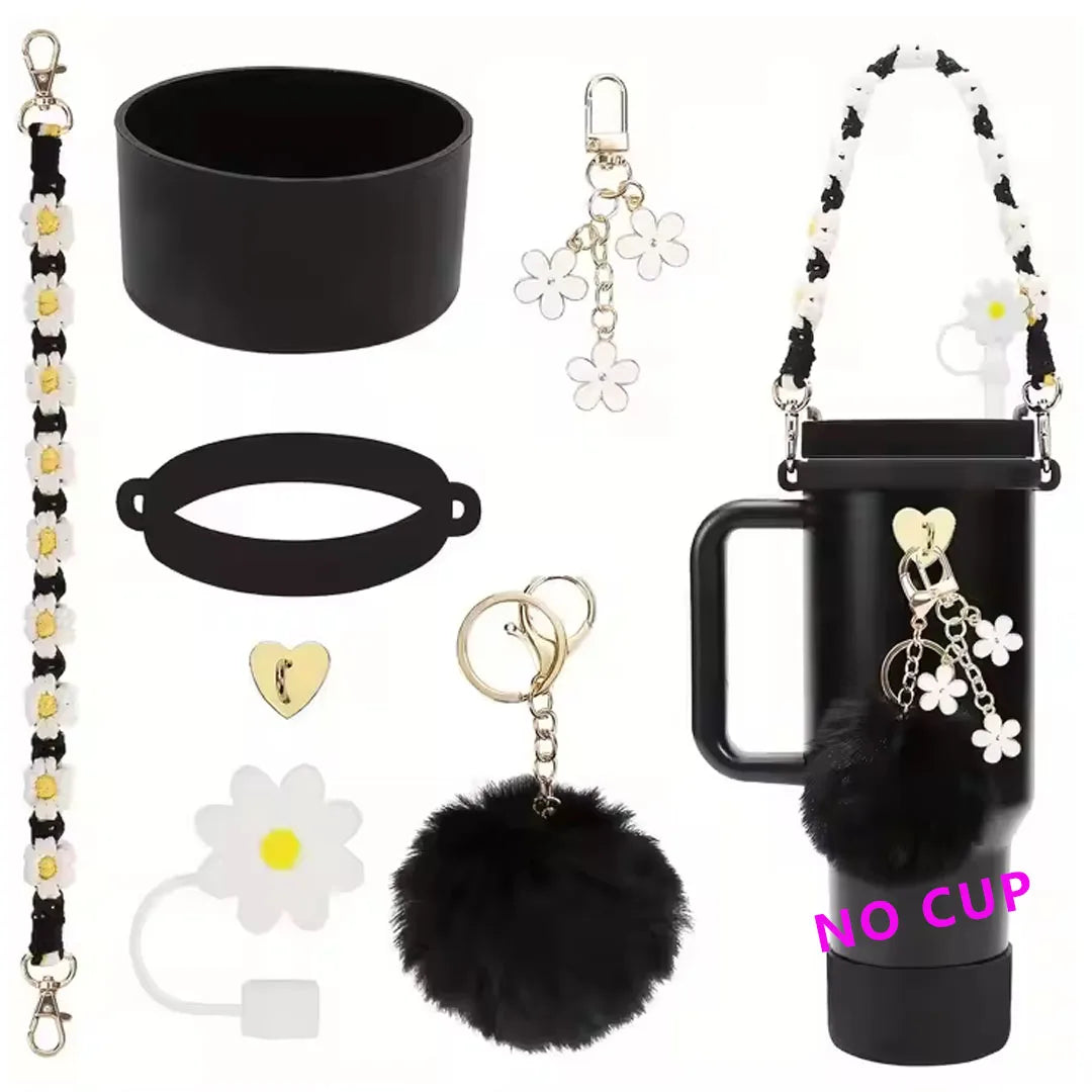 Delivery Fast Flower Straw Topper 7-piece Tumbler Boots Straw Cap Plush Ball Chain  Decorative  Cup Accessories for 40oz  Charme