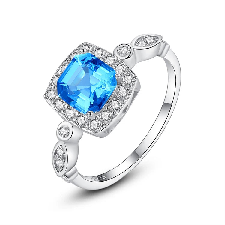 Luxury Jewelry 925 Sterling Silver Square Shape Sapphire Gemstone Rings for Women