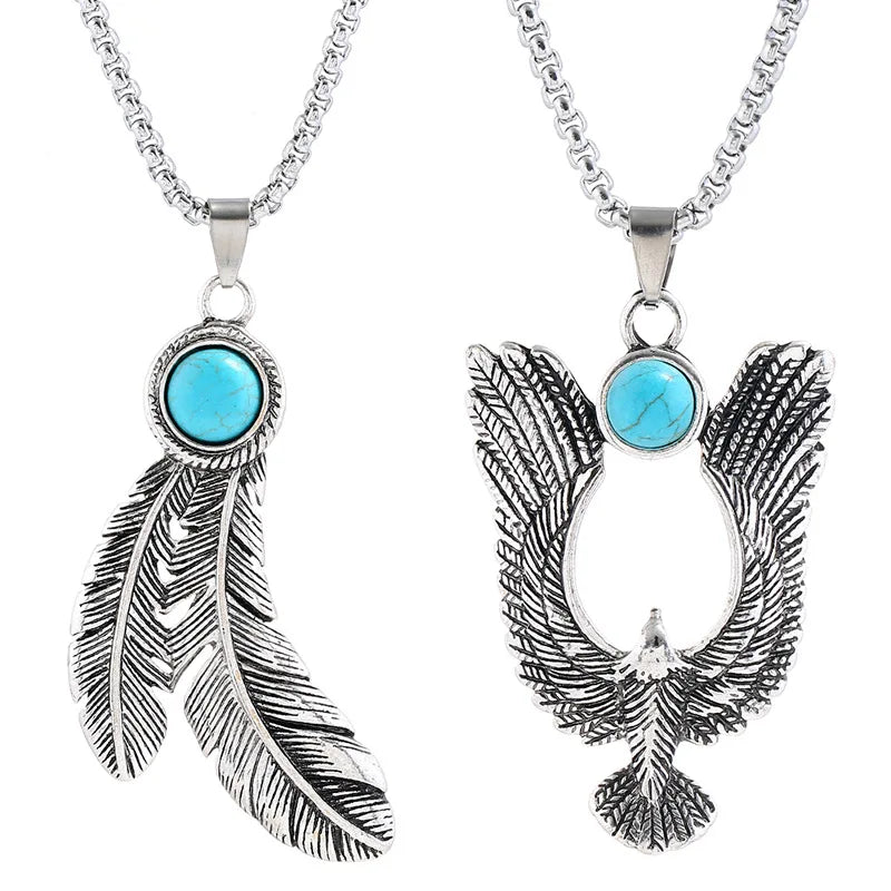 Wholesale Punk Rock Stainless Steel Chain Men Women Necklace Cool Metal Feather Pendant Necklaces Men Eagle Jewelry