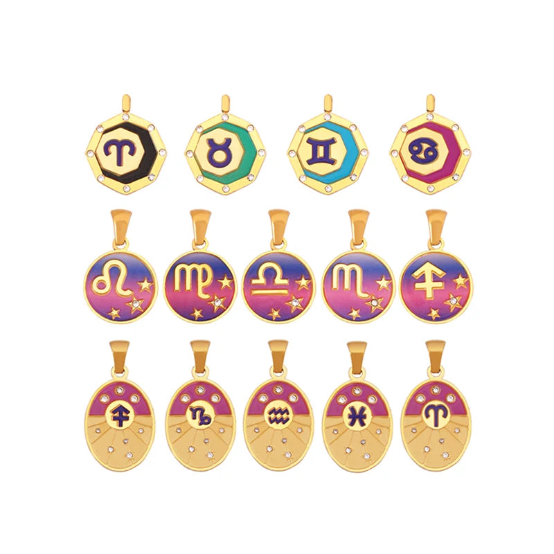316 Stainless Steel Trendy Zodiac Horoscope Sign Medallion Charm Pendant18K Gold Plated Necklace Bracelet Jewelry Supplies K77