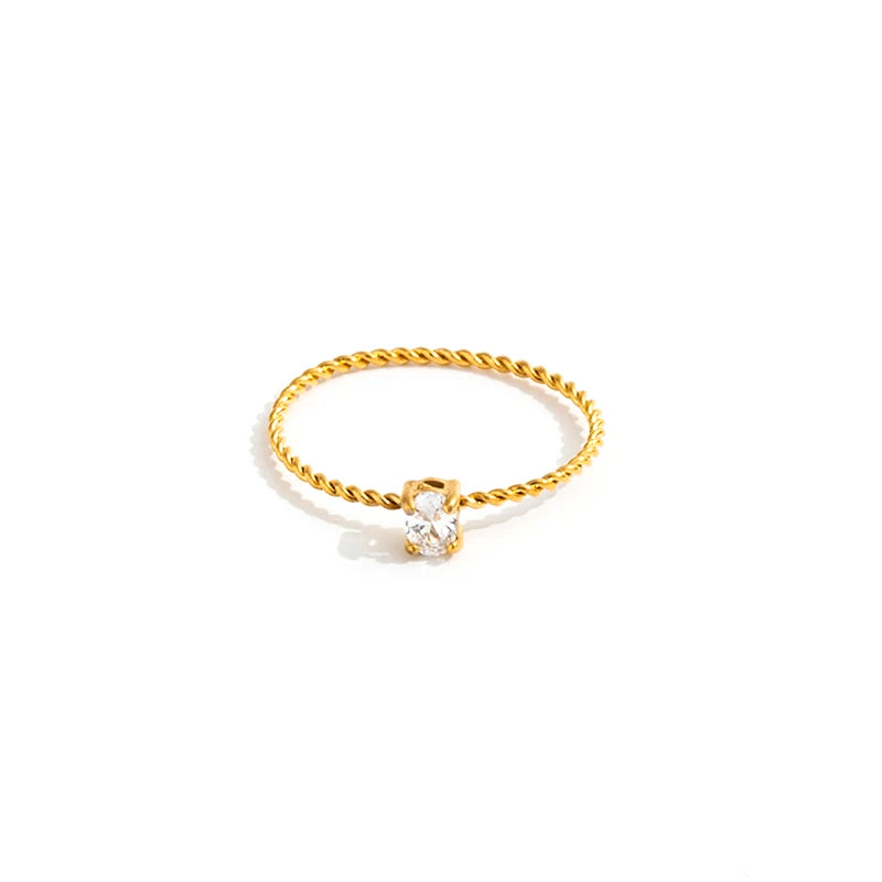 JLR0130 Joolim High End 18K Gold Plated Thin Rope Chain  Oval Zirconia Stainless Steel Dainty Rings for Women