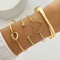 Fashion Heart Knot Bracelet Gold Plated Bracelets Set Bohemian Open Bracelet Jewelry for Women Girls Summer Beach Accessories
