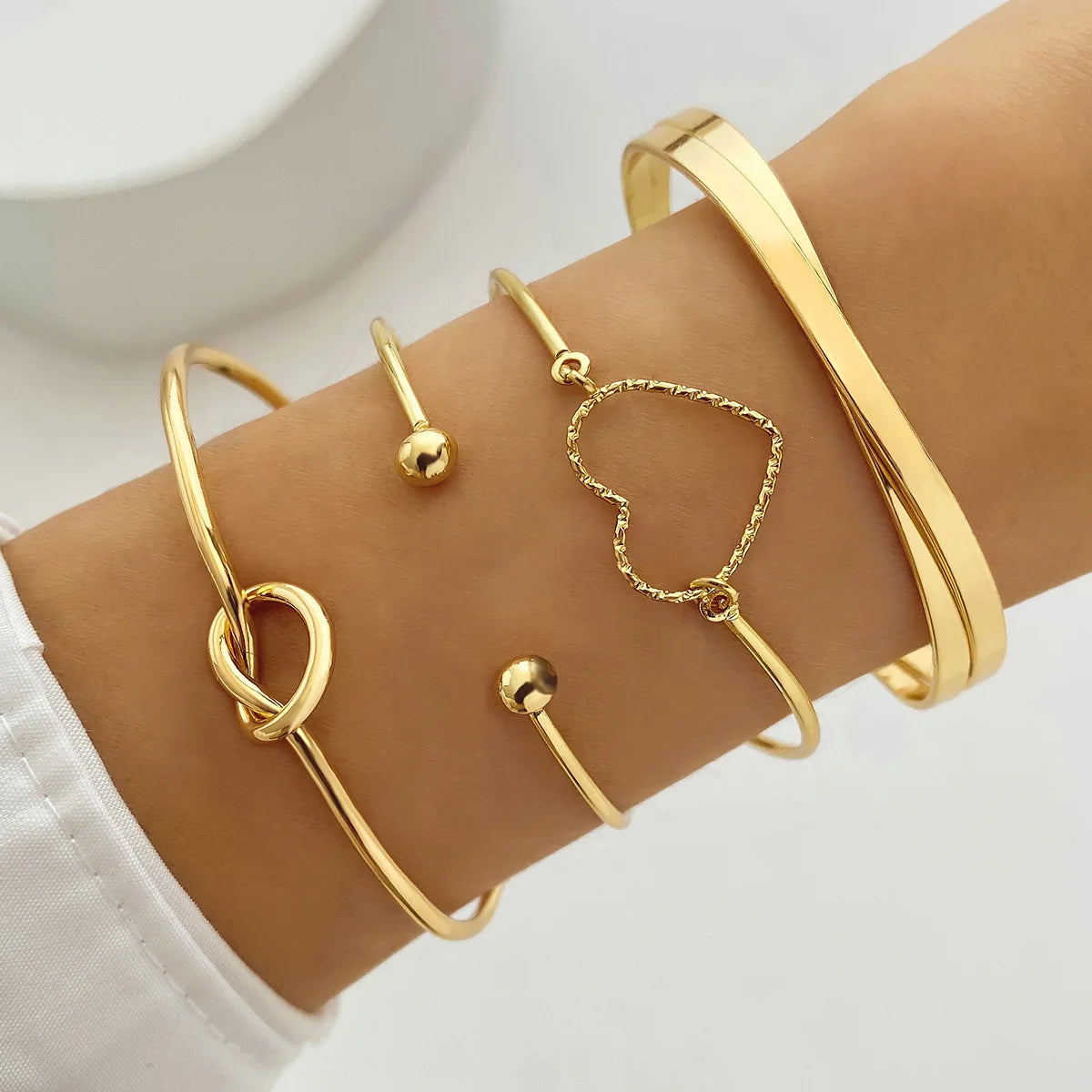 Fashion Heart Knot Bracelet Gold Plated Bracelets Set Bohemian Open Bracelet Jewelry for Women Girls Summer Beach Accessories