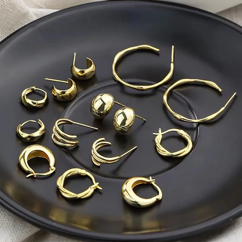 Wholesale 925 Sterling Silver 18K Gold Plated Hoop C Shape Stud Earrings for Women