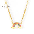 Ason Kids Jewelry Fashion Chain Necklace Pvd 18k Gold Plated Stainless Steel Waterproof Treasure Rainbow Charm Pendant Necklace