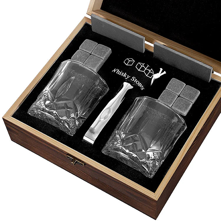 Hot Sales Crystal Lead Free Whiskey Glasses Set Whisky Set bar Accessories Barware with Ice Cube Stone coaster Wood Box Package