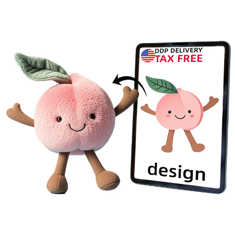 High Quality Custom Kawaii Peach Plushie Toys Soft Fruit Doll Filled with PP Cotton