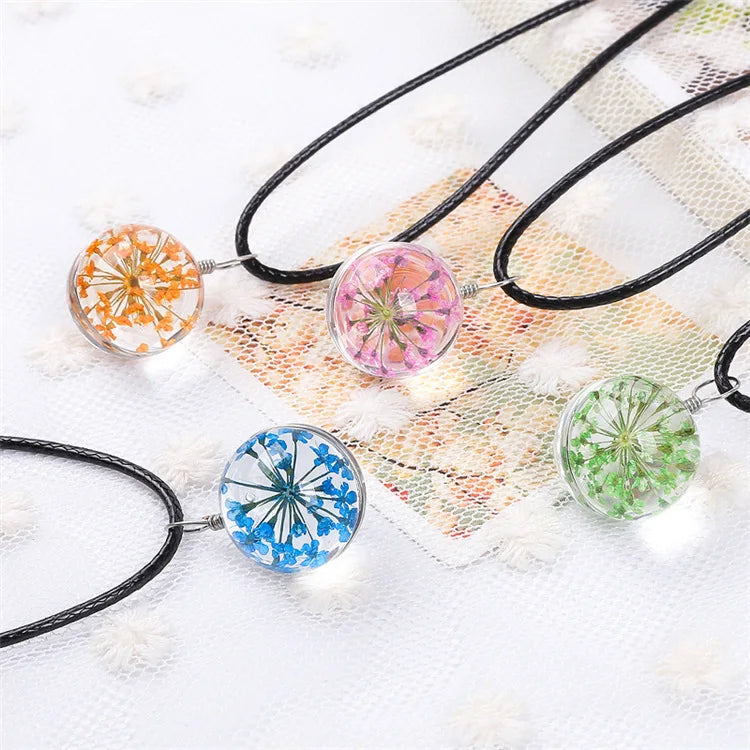 Short Clavicle Fresh Literature Clothes Dried Flower Resin Pendant Charms Women Chain Necklace With Flower