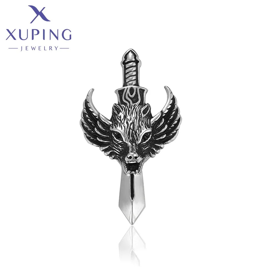 33988 XUPING JEWELRY Hip Hop Style Demon Wolf Head Black Gun Color Cool Sword of Destiny Pendant Neutral Stainless Steel Jewelry