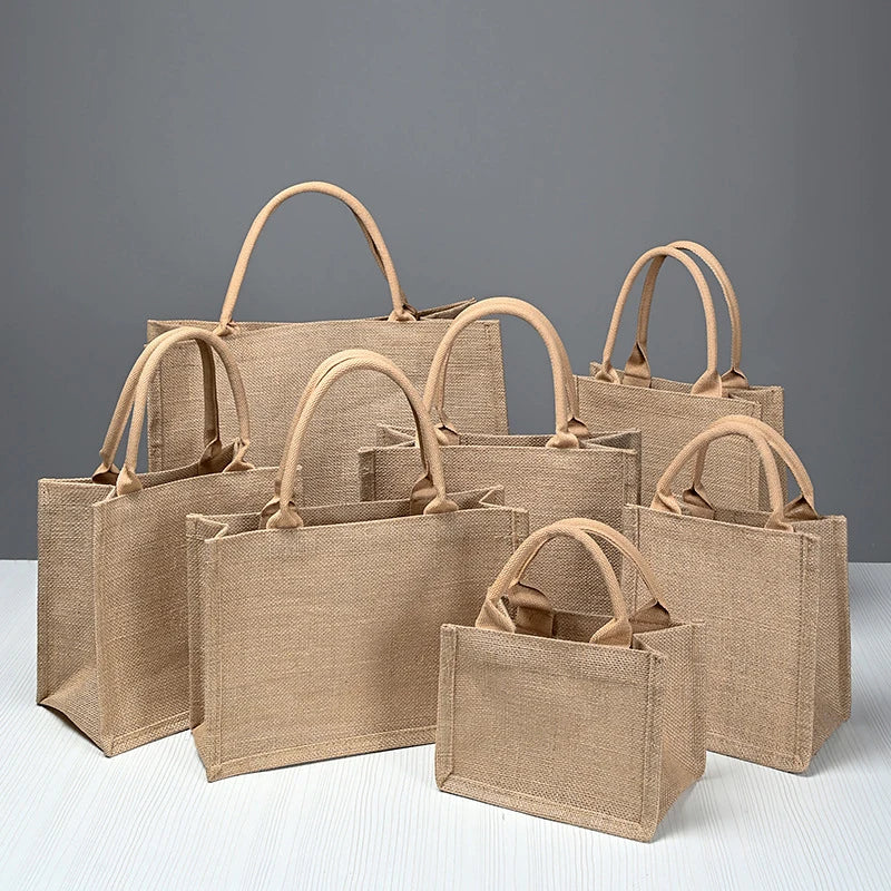 Linna Eco-friendly Natural Jute Gift Handbag Custom Tote Purse Screen Printed Logo Medium Size Custom Orders Accepted
