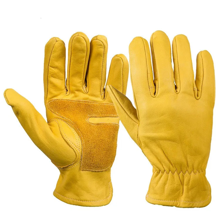 Breathable Golden Leather Work Gloves Flex Grip Tough Cowhide for Four Seasons Reusable Gardening Use Tear-Resistant Powder-Free