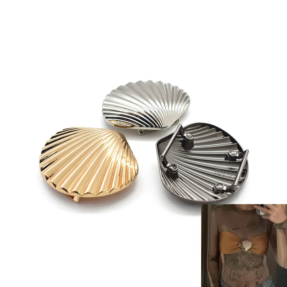 Custom Metal Fashion Waterproof Seashells Anti Tarnish Beachwear Square Connector Hardware for Swimwear Accessories