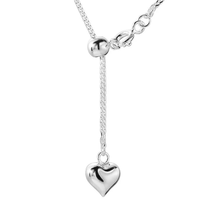 Popular Women's 925 Sterling Silver Adjustable Clavicle Chain Long Love Advanced Necklace with Heart Shape Pattern