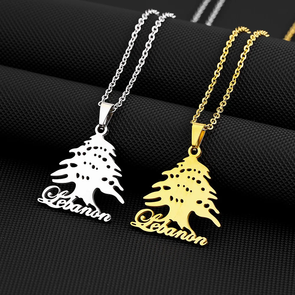 Factory Lebanon Map Chain Necklace Stainless Steel Silver 18K Gold Plated Lebanon Map Pendant with Heart Necklace