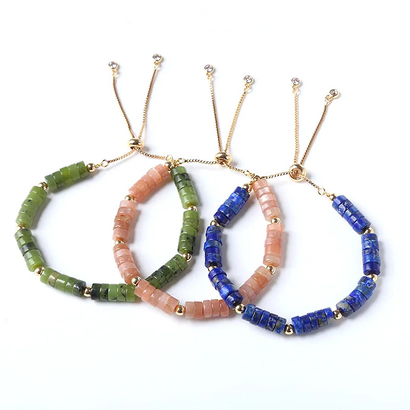 High Grade Handmade Boho Multicolor Natural Genuine Healing Round Disc Stone Health Beads Bracelet Jewelry Bracelets Women