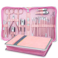 Custom Logo 16pcs/set Pink Manicure Pedicure Tool Carton Steel Black Nail Clipper Sets with PU Leather Bag