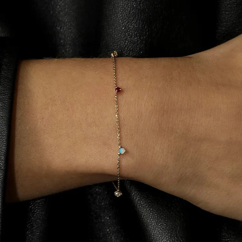 LOZRUNVE Gold Opal Pearl Diamond CZ Rainbow Charm Women Bracelet Silver 925