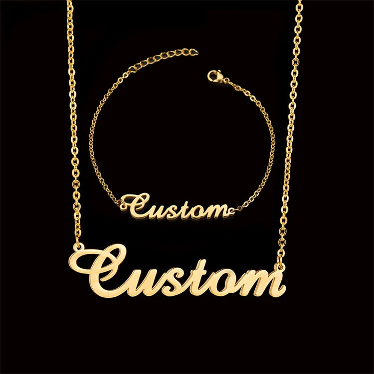 Customized Stainless Steel Zircon Name Necklace 18K Gold Plated English Letter Female Collar Chain for Wedding Engagement Party