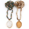 Fashion Bohemian Jewelry Necklace 6mm Beaded Stone Knotted Natural Stones Druzy Pendant Necklaces for Women Festival Gift