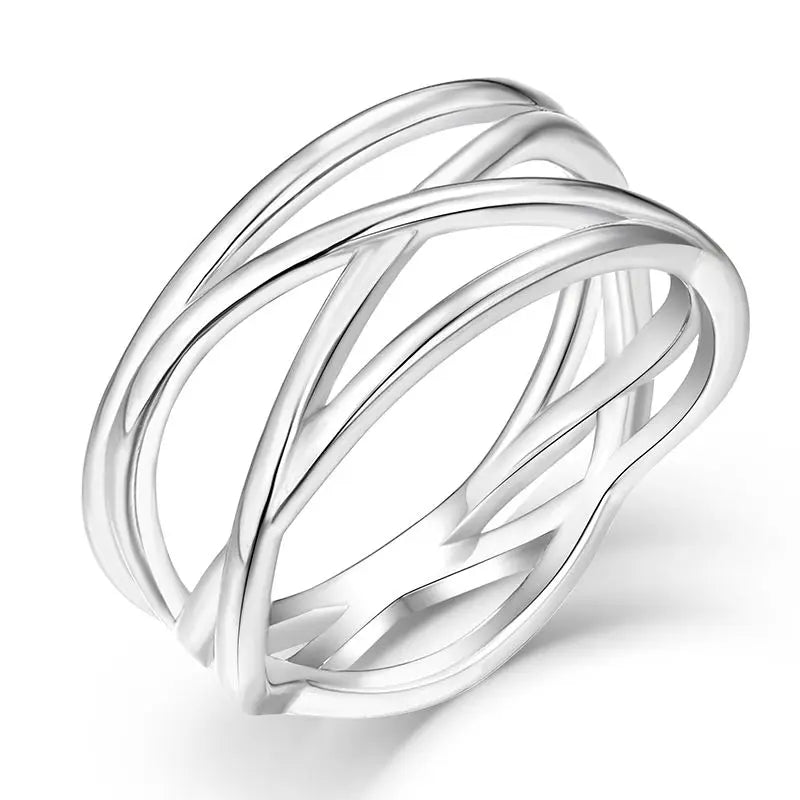 Wholesale Custom 925 Sterling Silver Weave Simple Gight Gold Hollow 925 Silver Ring Rings Jewelry Women Fine Wedding Occasions