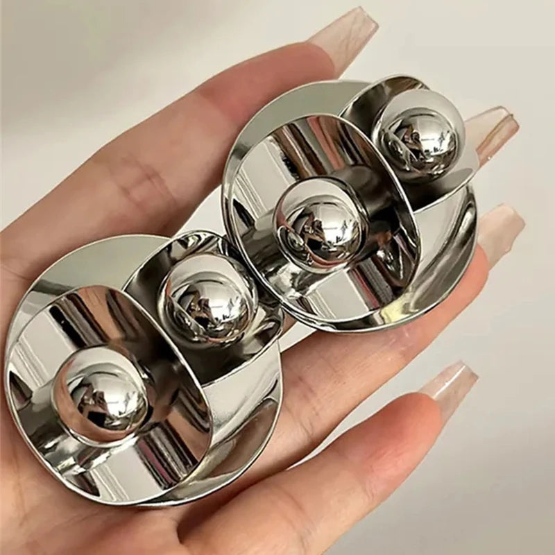 Kaimei Fashion Jewelry Accessories Geometric Irregular Metal Ball Star Stud Earrings for Women Chunky Silver Earrings Jewelry