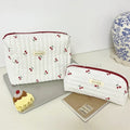 AQuilted Cotton Ladies Travel Storage Bag Retro Cherry Women's Cosmetic Bags Cute Design Girls Pencil Case Makeup Bag Handbags