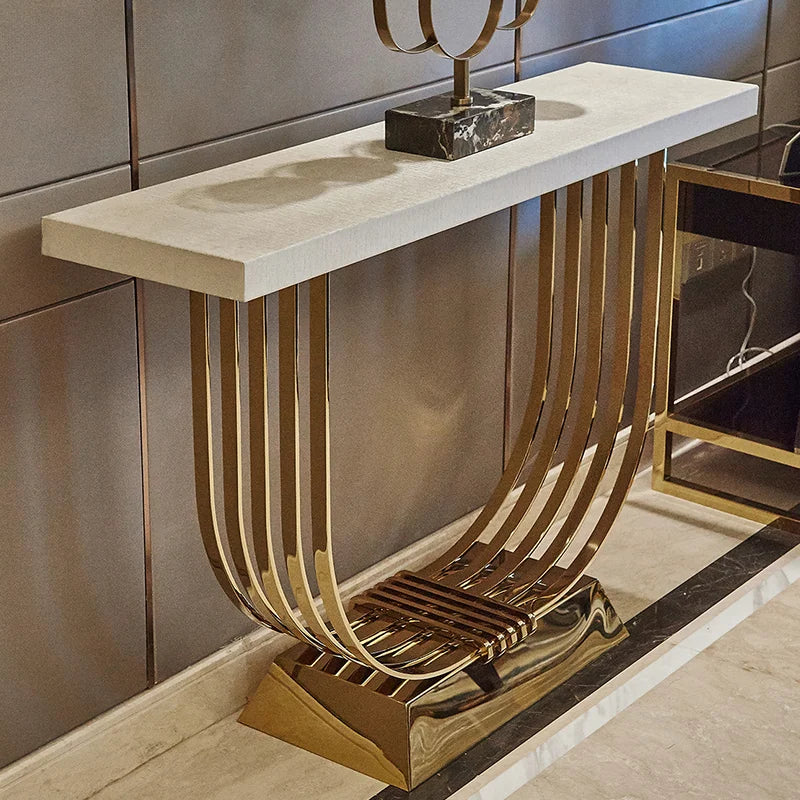 Modern Creative U-Shaped White Marble Top Control Table for Home & Hotel Features Storage & Decorative Furniture