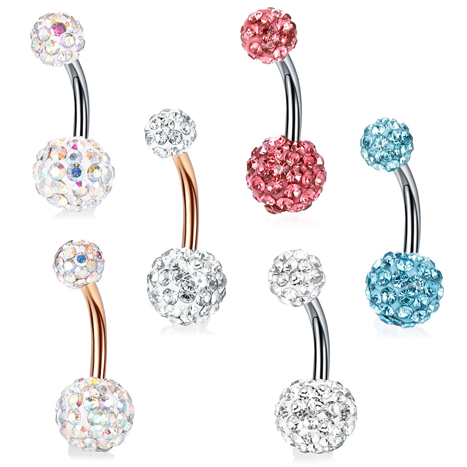 316L Surgical Steel CZ Belly Button Rings Epoxy Crystal Paved Balls Navel Ring Women Belly Piercing Body Jewelry