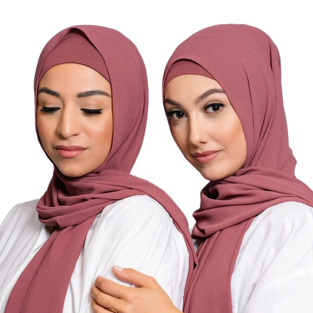 Customized Pantone Color Chiffon Hijab With Match Same Color Underscarf Matching Color Inner Muslim Chiffon Scarf
