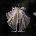QUEENSGOWN Luxury Soft Mesh Bridal Short Veil With Beaded Delicate Bow Wedding Veil With Flower