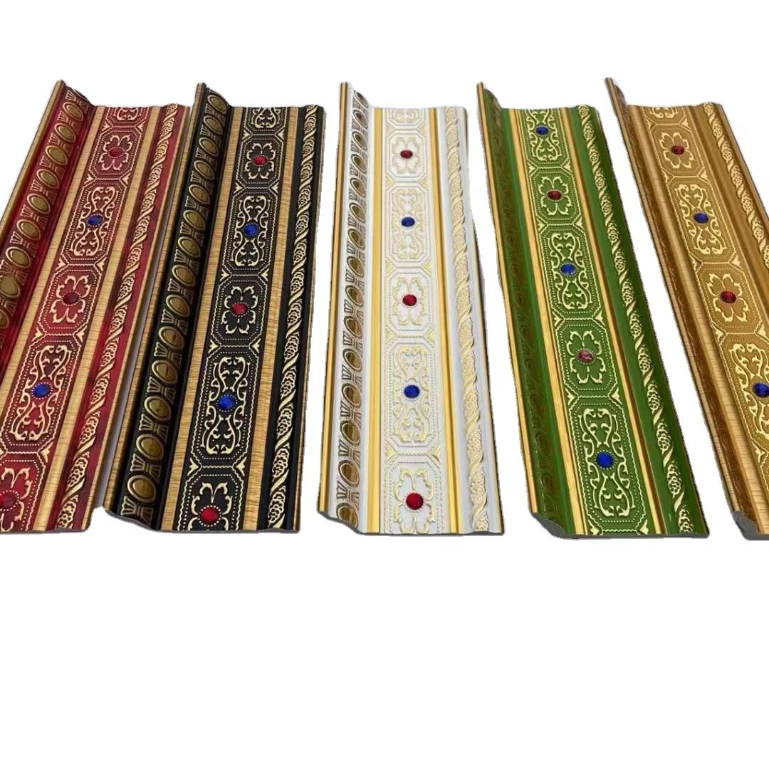 PS Ceiling Decorative Lines Carved Gemstones Gold Green Minimalist Design Eco-Friendly 3m Length Multiple Colors Sizes Available