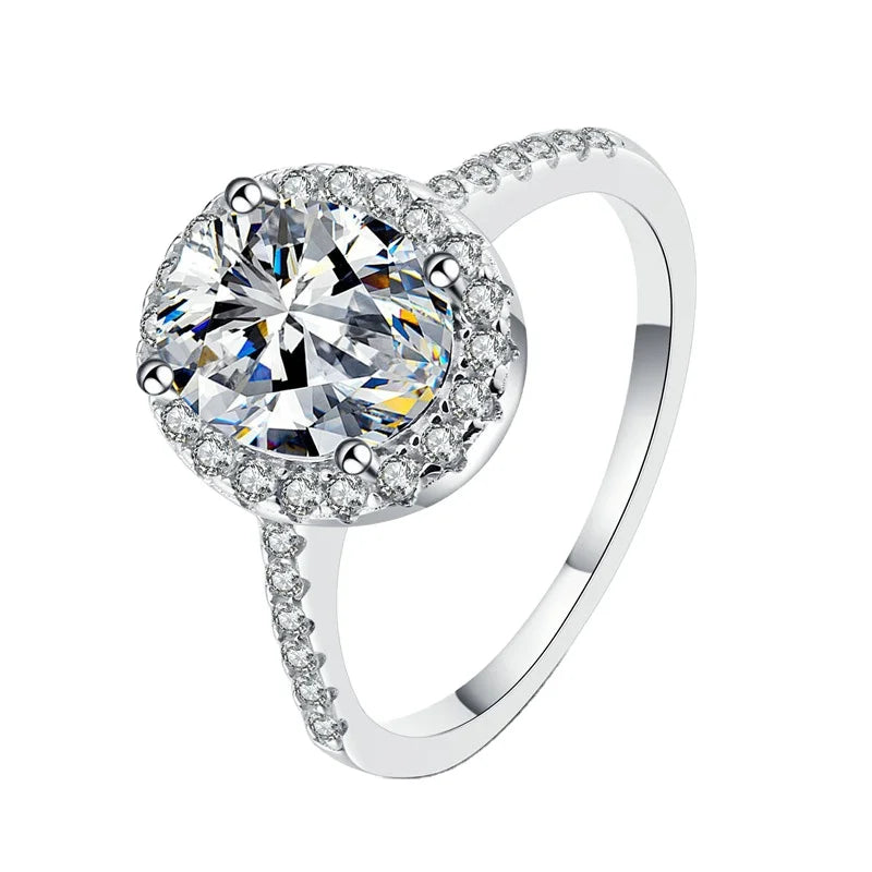 Real D Color 1/2ct Moissanite Ring Pass Diamond Tester 925 Sterling Silver Plated Egg Shape Fine Jewelry Rings for Women