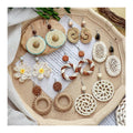 HOVANCI Bohemian Jewelry Handmade Hollow Geometry Wooden Drop Earrings Ethnic Woven Braided Wood Earrings for Women