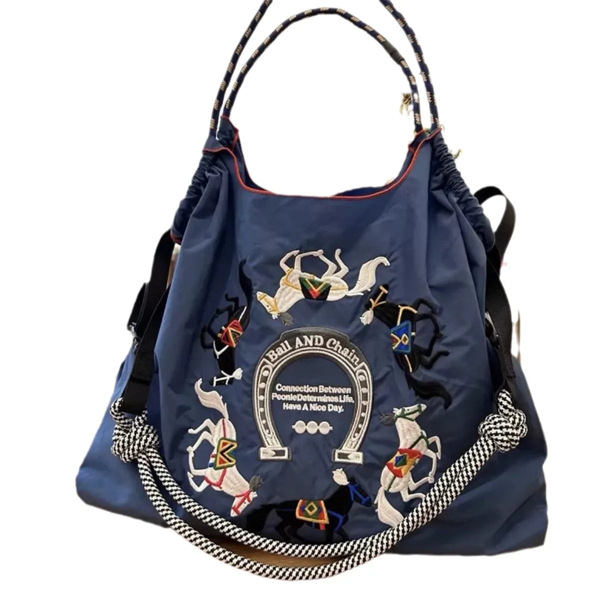 Japanese Embroidery Reusable Nylon Shopping Bag Shoulder Bag Tote Bag Shopper Handbag New Summer