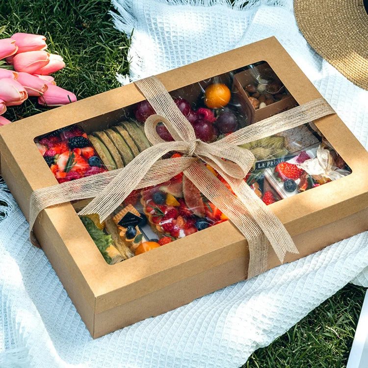 Kraft Paper Disposable Lunch Box for Outdoor Camping Picnic Barbecue Afternoon Tea Dessert Cake Fruit Packing Food Use Stamping