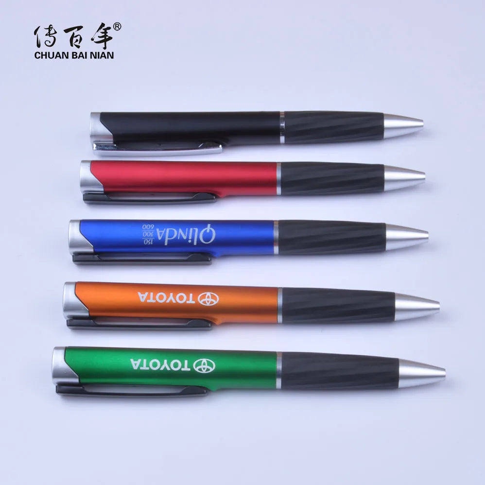 Custom High Quality Promotional LED Torch Light Rubber Grip Twist Ball Pen Glowing Logo Durable Plastic Refillable 1.0mm Tip