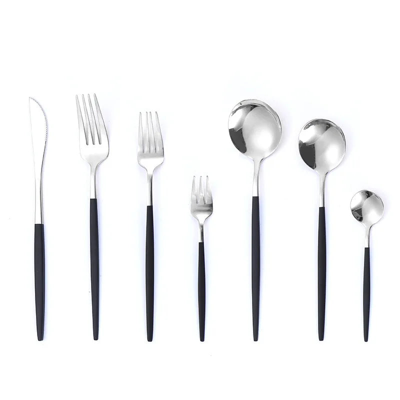 4Pcs Stainless Steel Wedding Golden Bulk Cutlery Silverware Black Gold Flatware Set