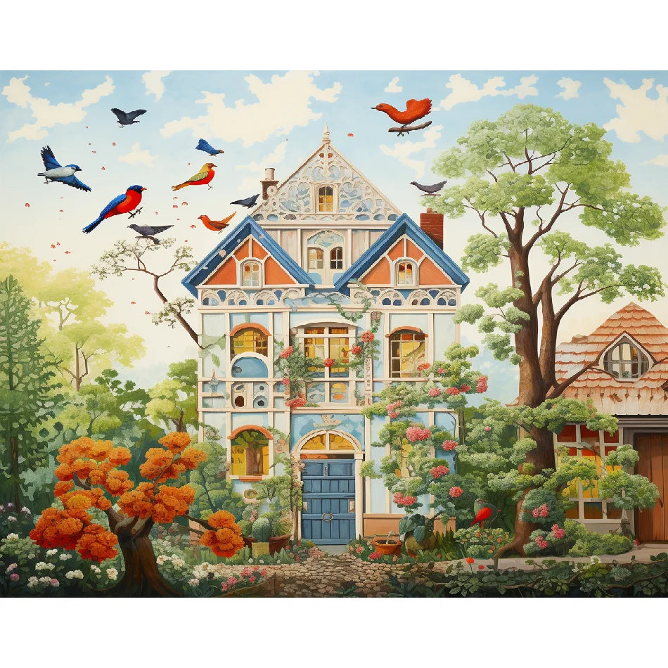 Chenistory   Diamond Embroidery Tree House Cross Stitch Painting Landscape Diy Hobby Village Modern Home Decoration