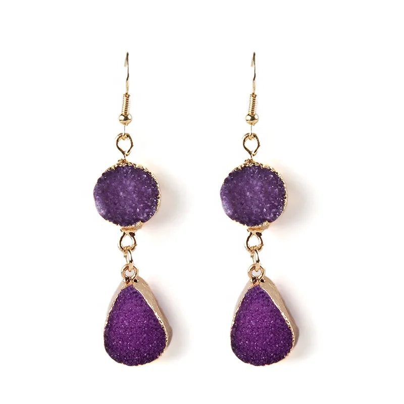 Fashion Beautiful  Women Earring Round & Drop Druzy Pendant  Earrings