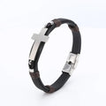 MECYLIFE Handmade Jewelry Bracelets Stainless Steel Cross Charms Leather Bracelet for MEN