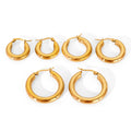 Fashionable High Quality Simple 18K Gold Plated Hoop Earrings Popular Geometric Stainless Steel Smooth Earring Multi Size