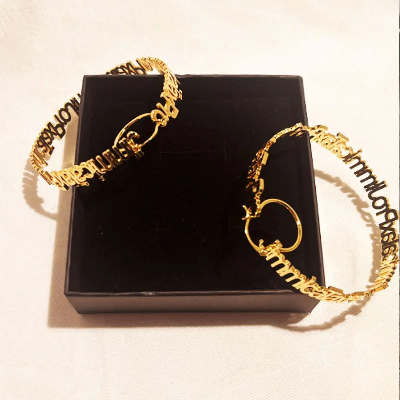 QIUHAN Personalised Exaggerated Custom Letters Name Big Hoop Earrings