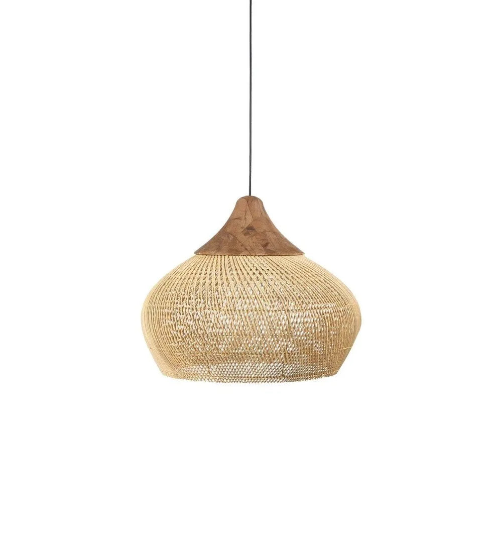 Retro Handmade Woven Bamboo Rattan LED Chandeliers Wabi Sabi Hanging Lamps for Kitchen Island Loft Dining Room Pendant Light