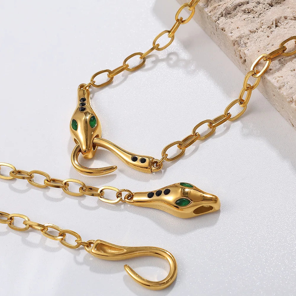 Stainless Steel Snake Head Pendant Necklace Trendy Hip Hop Chunky Chain Minimalist Versatile Jewelry Gift for Women Men